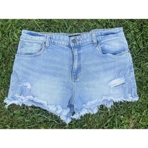 Light Wash Distressed Denim Shorts - Women